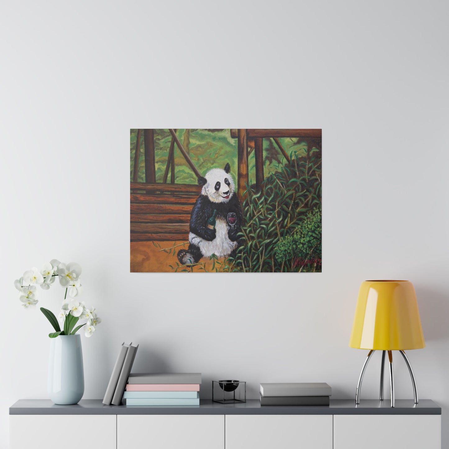 "Wine Panda" Matte Canvas, Stretched, 0.75"