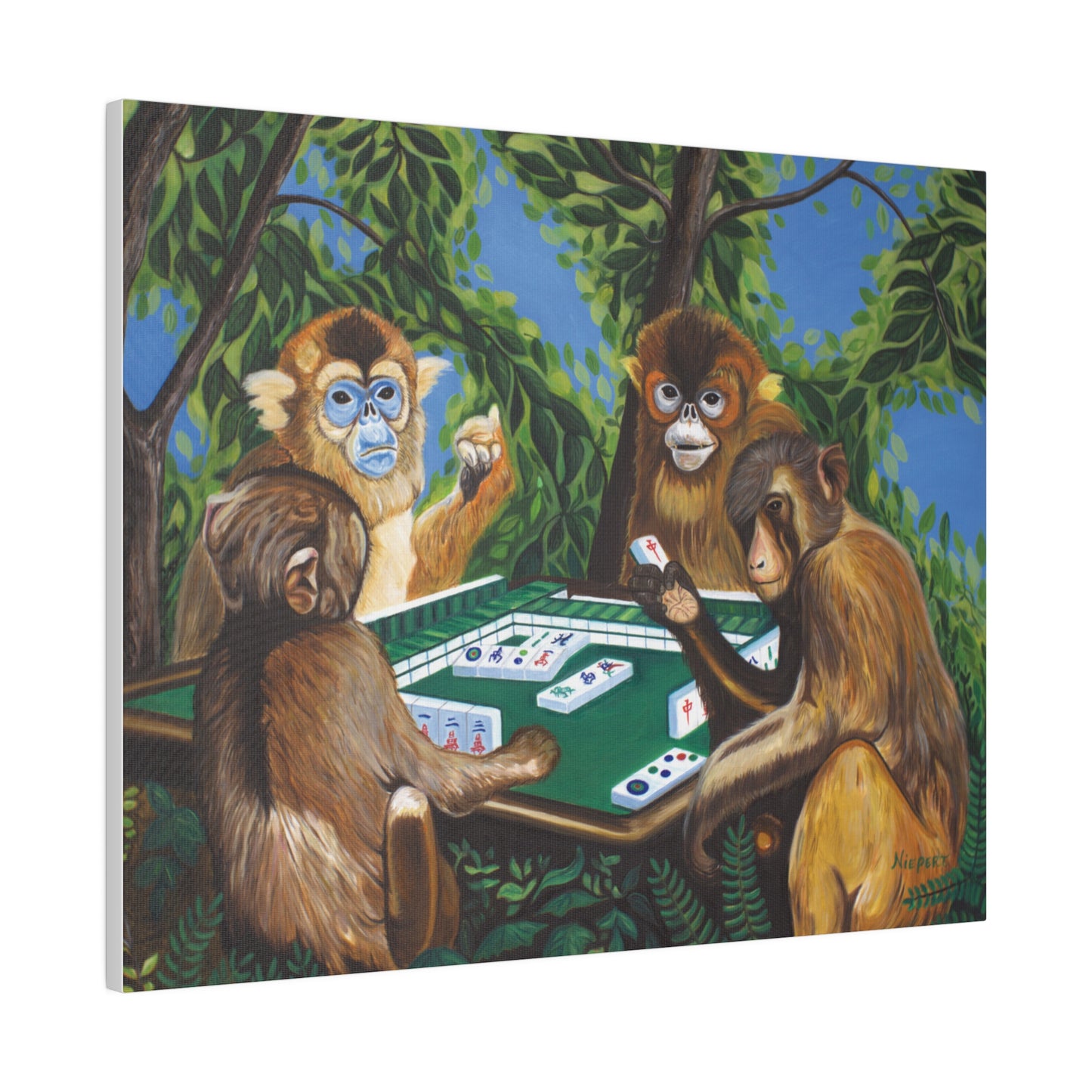 "Mahjong Monkeys" Matte Canvas, Stretched, 0.75"