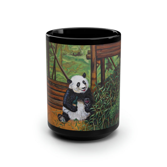 "Wine Panda" Black Mug, 15oz