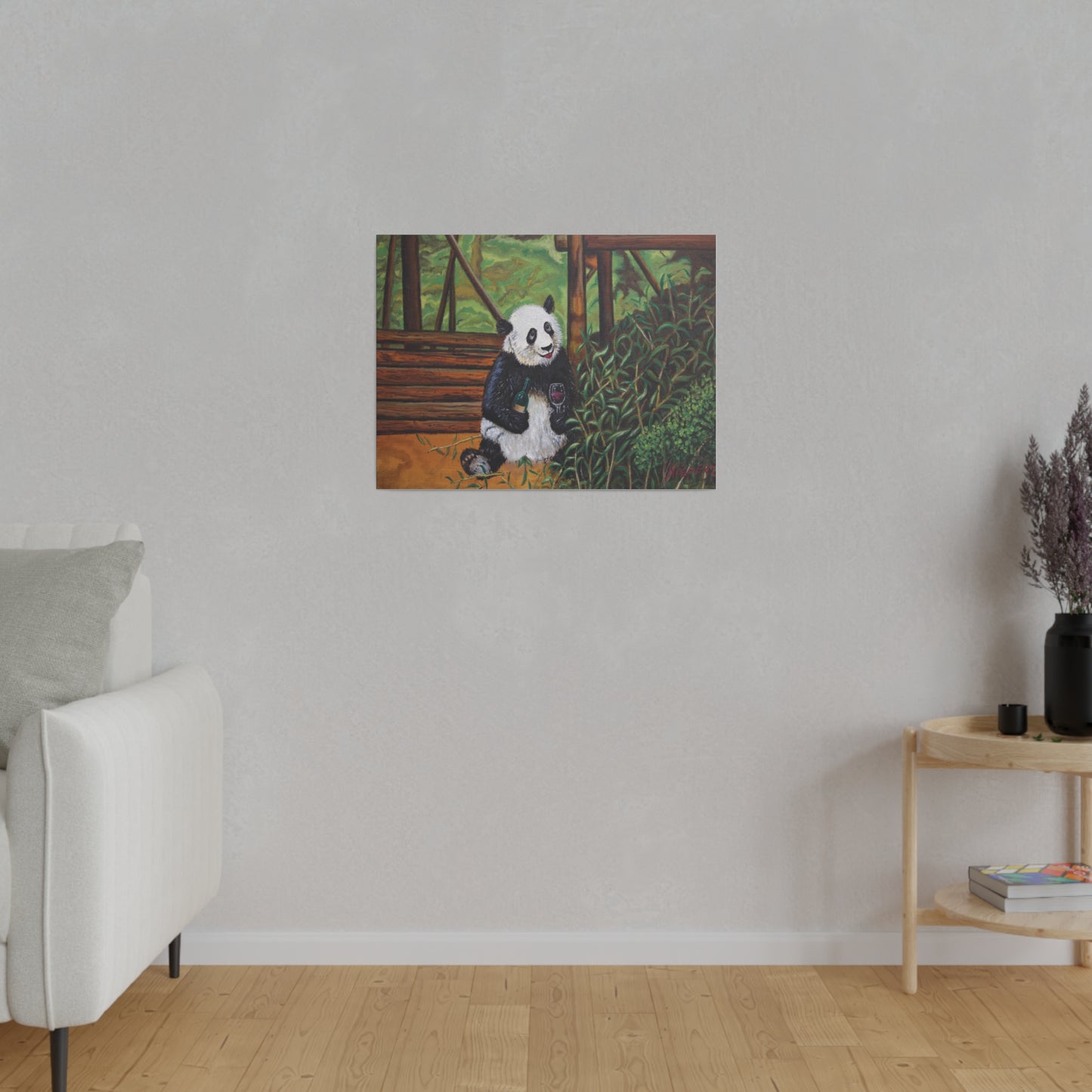 "Wine Panda" Matte Canvas, Stretched, 0.75"