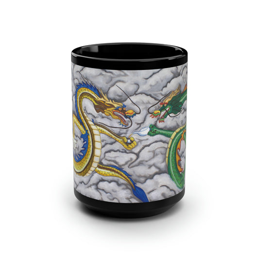 "Tea Dragons" Black Mug, 15oz