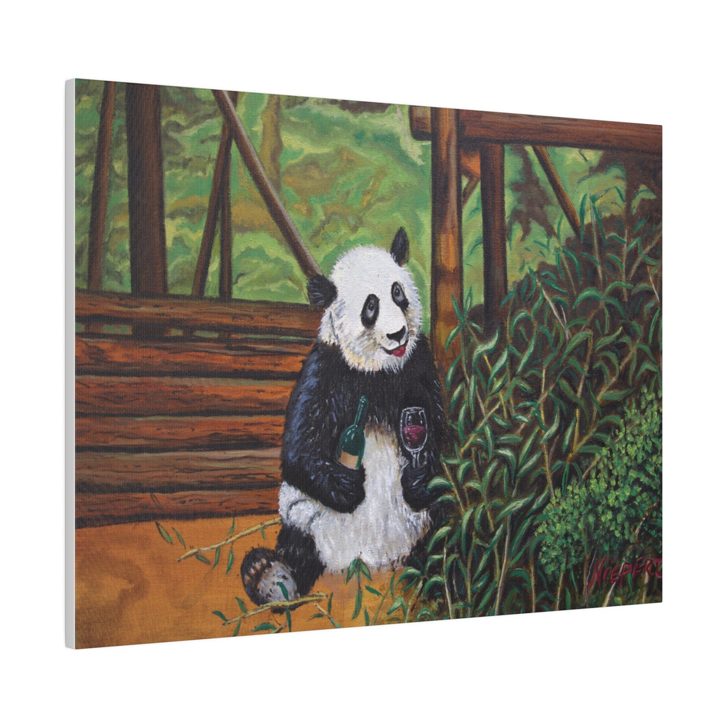 "Wine Panda" Matte Canvas, Stretched, 0.75"