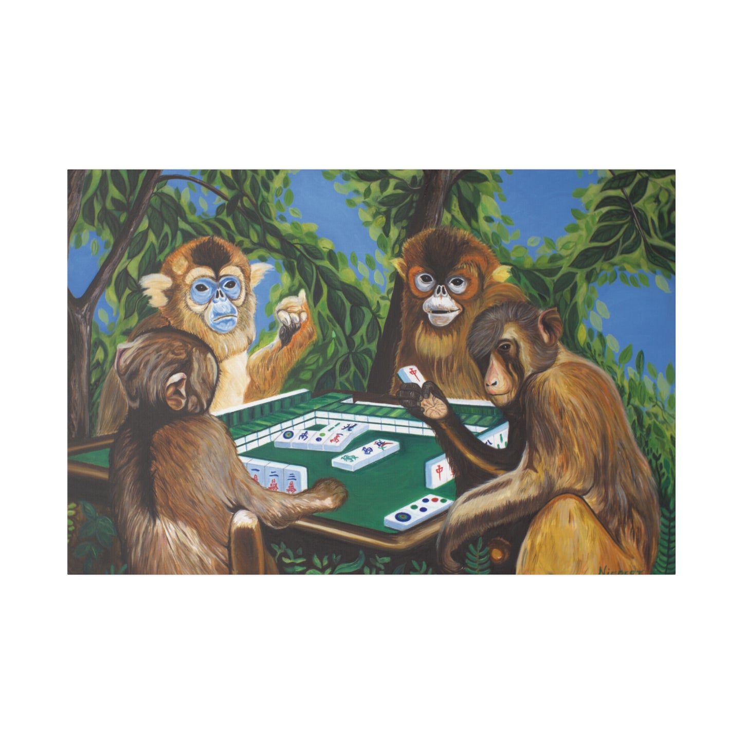 "Mahjong Monkeys" Matte Canvas, Stretched, 0.75"