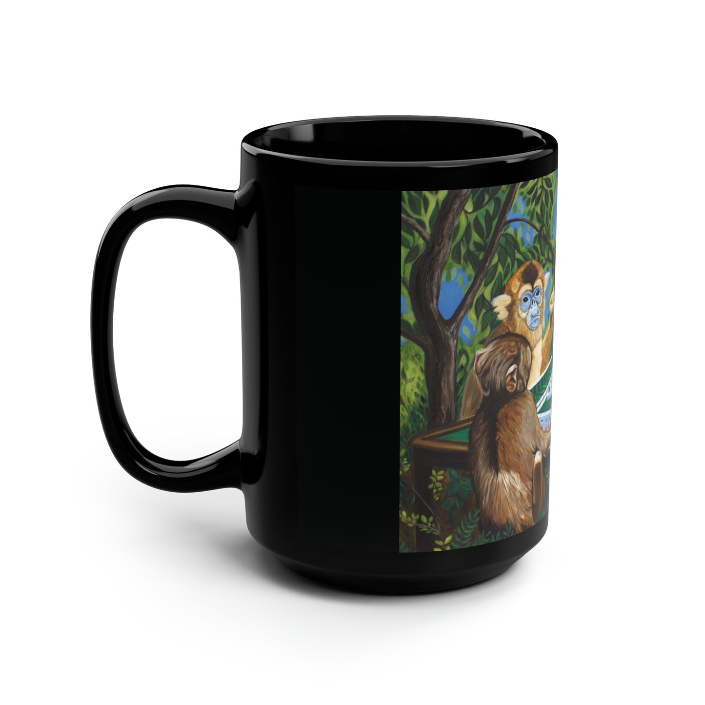 "Mahjong Monkeys" Black Mug, 15oz