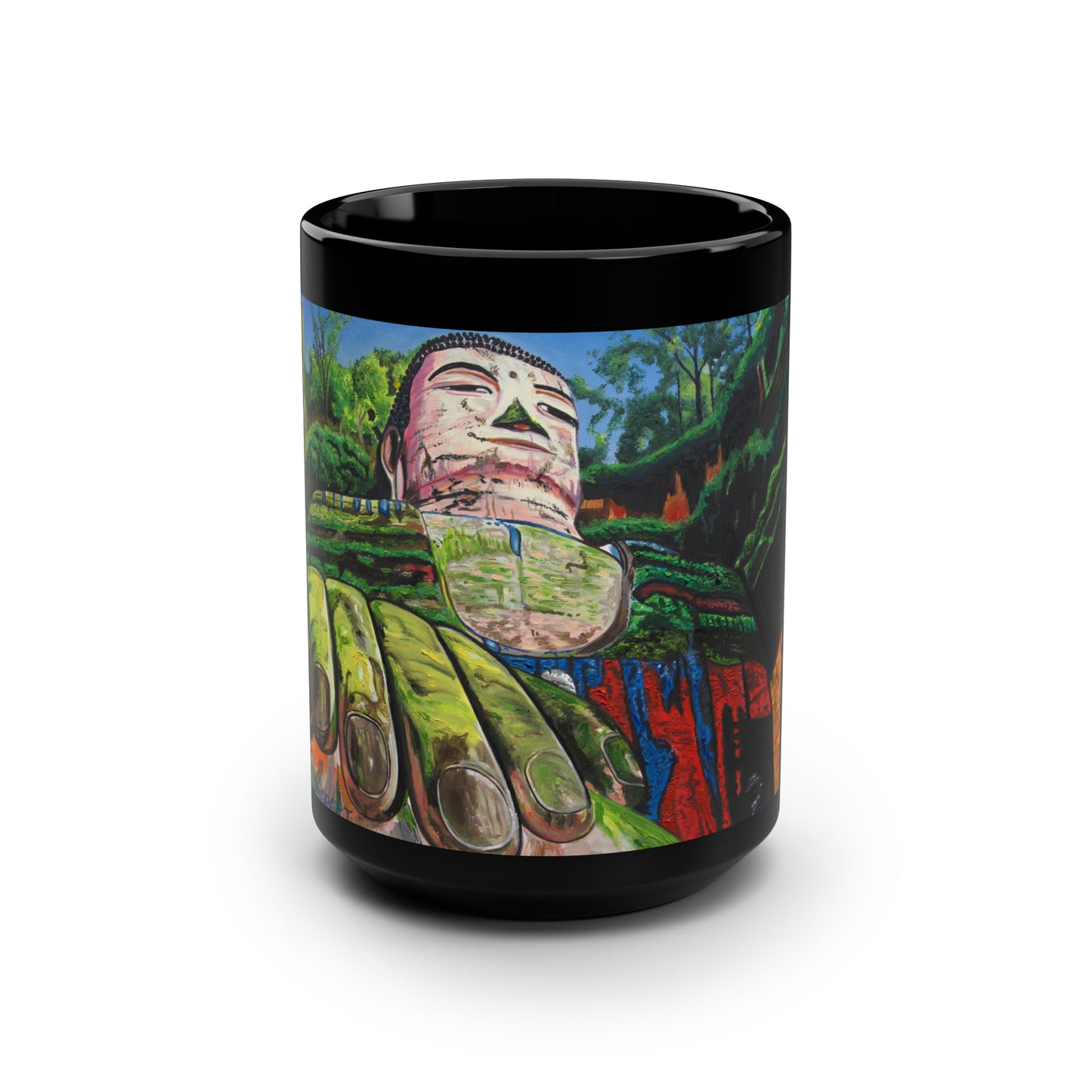 "Leshan Buddha" Black Mug, 15oz