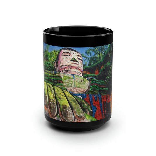 "Leshan Buddha" Black Mug, 15oz