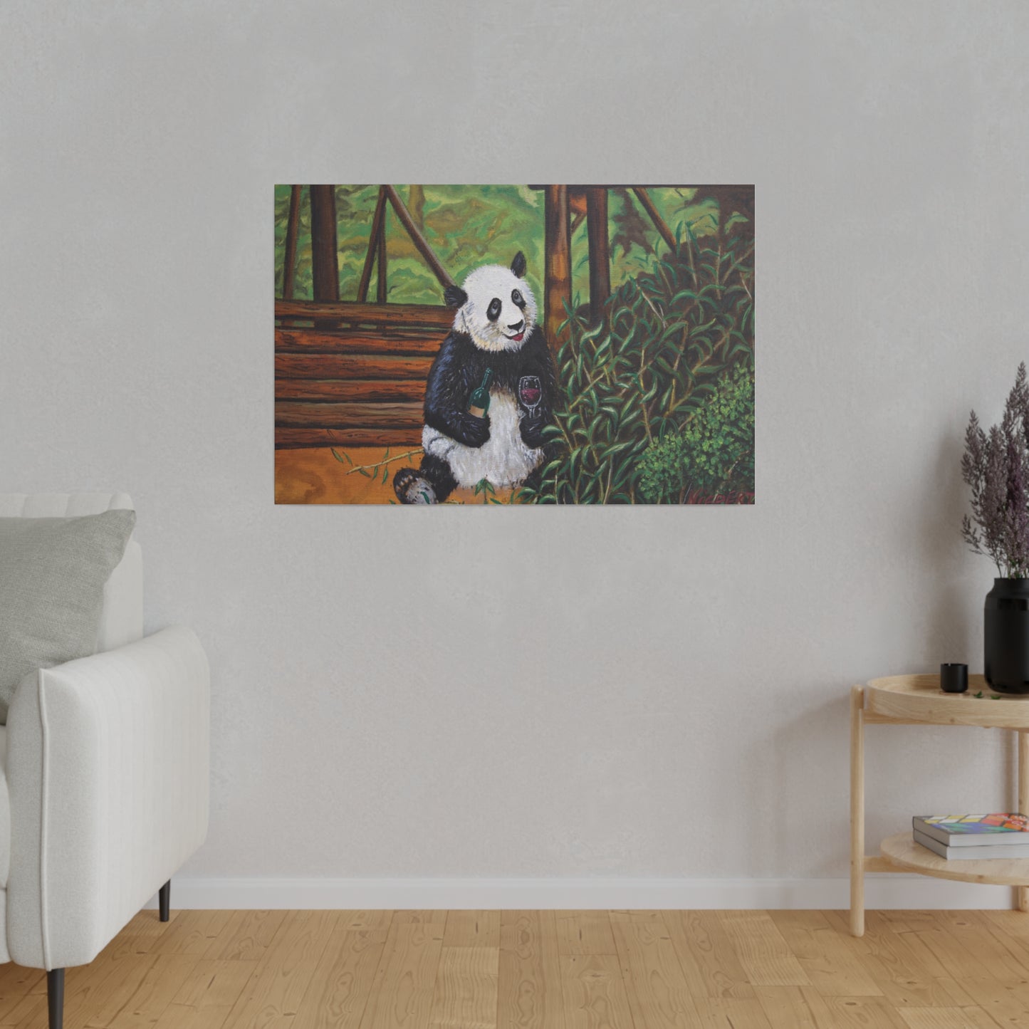"Wine Panda" Matte Canvas, Stretched, 0.75"