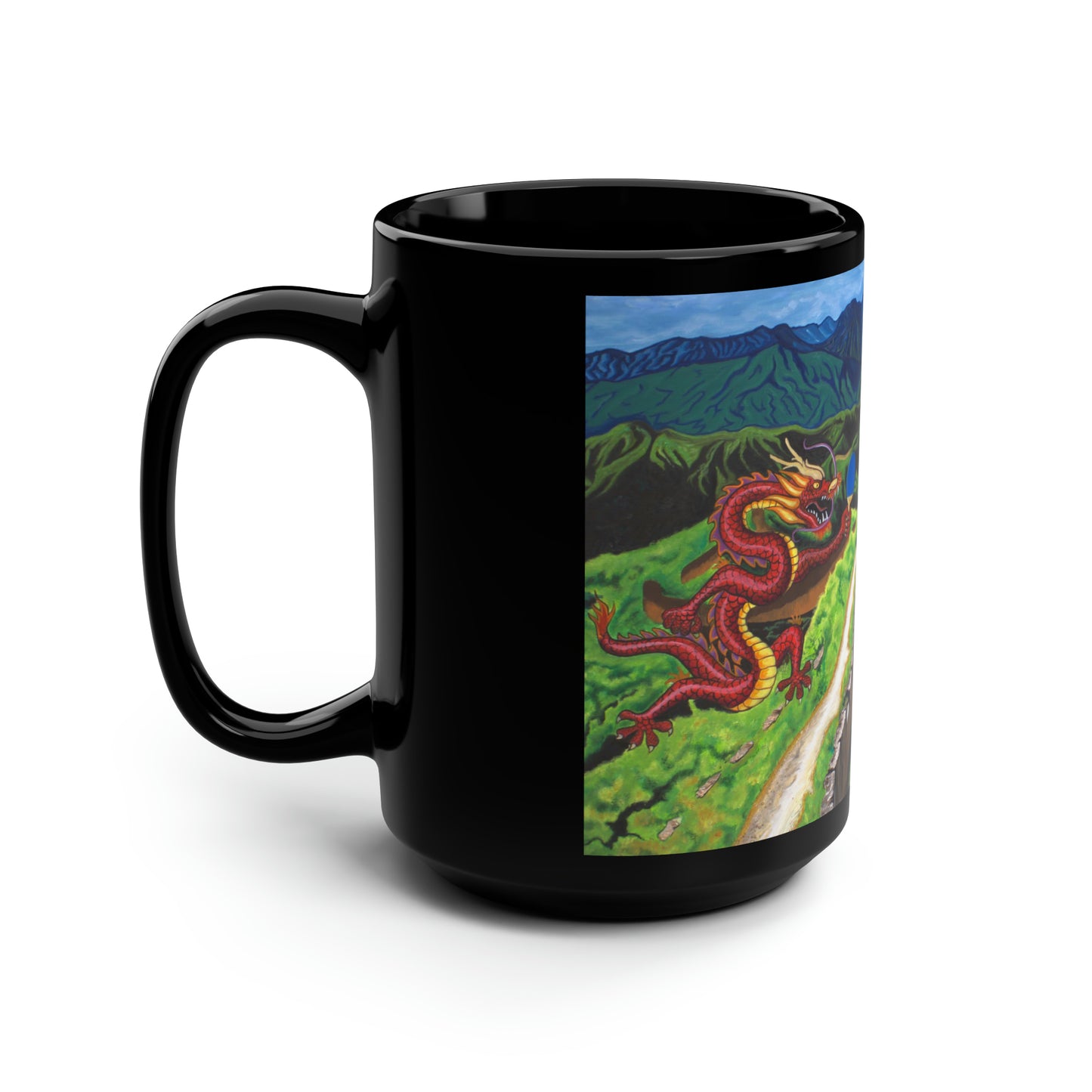 "Dragon Pong" Black Mug, 15oz