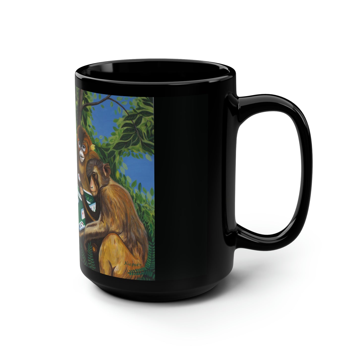 "Mahjong Monkeys" Black Mug, 15oz