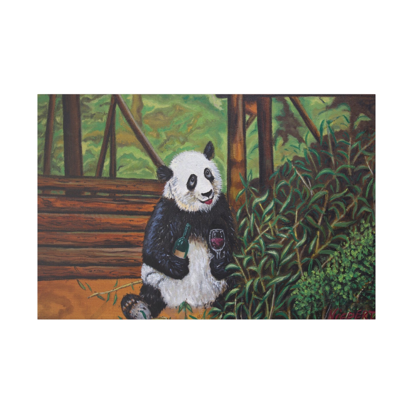 "Wine Panda" Matte Canvas, Stretched, 0.75"