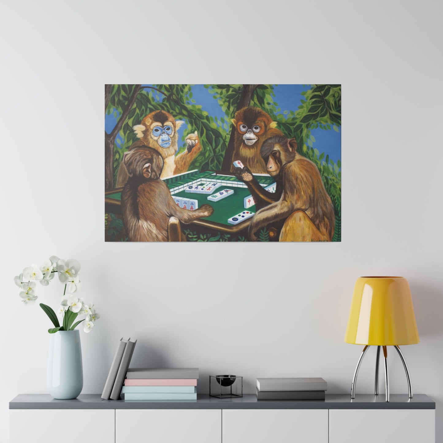 "Mahjong Monkeys" Matte Canvas, Stretched, 0.75"