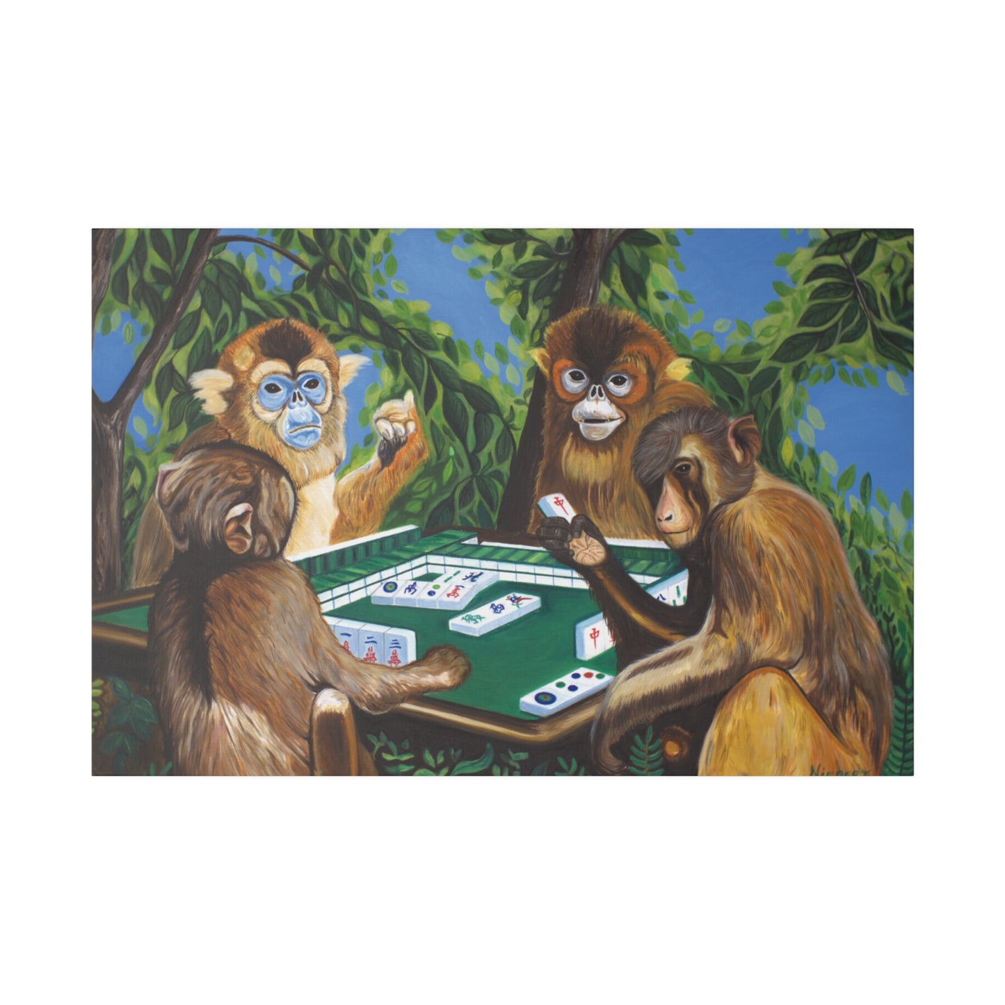 "Mahjong Monkeys" Matte Canvas, Stretched, 0.75"