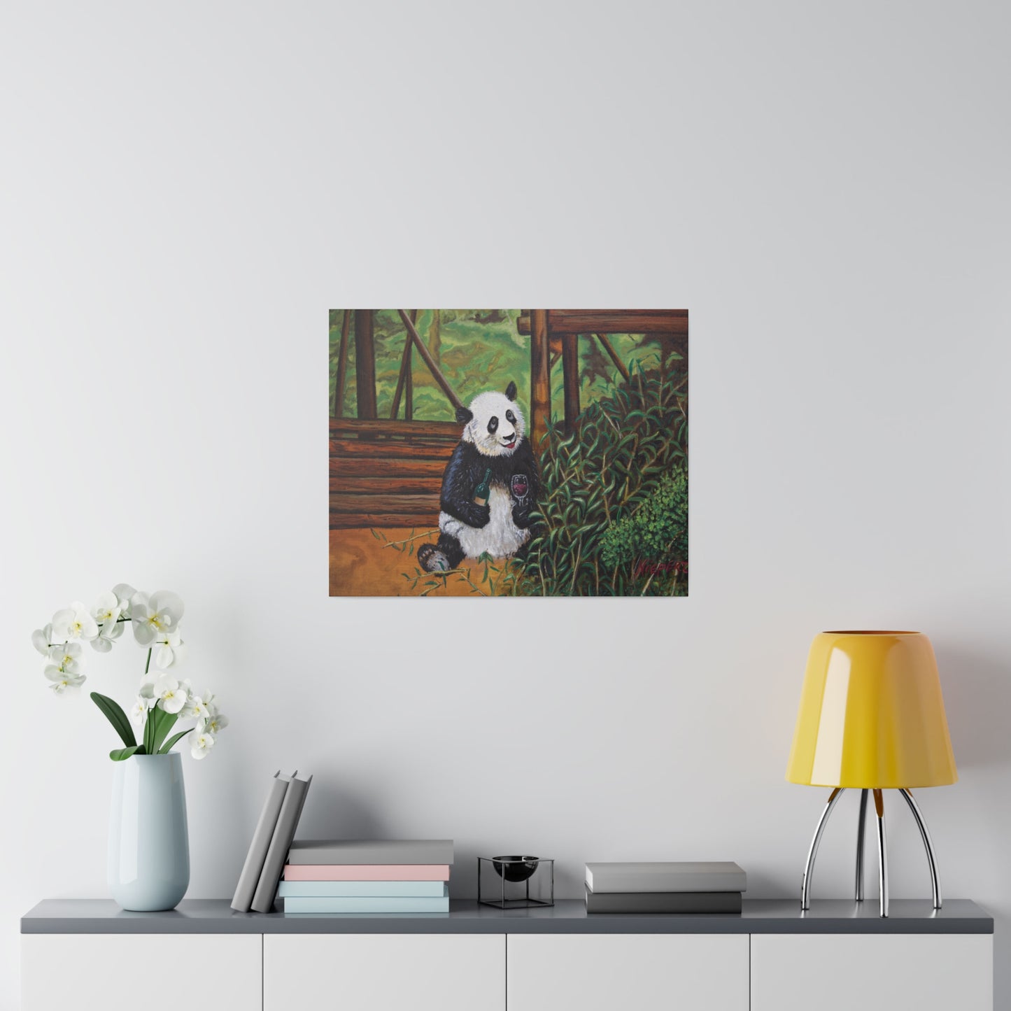 "Wine Panda" Matte Canvas, Stretched, 0.75"