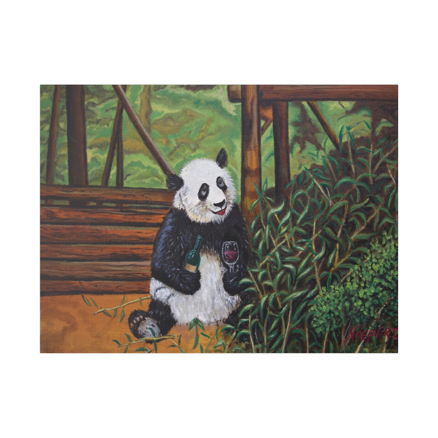 "Wine Panda" Matte Canvas, Stretched, 0.75"