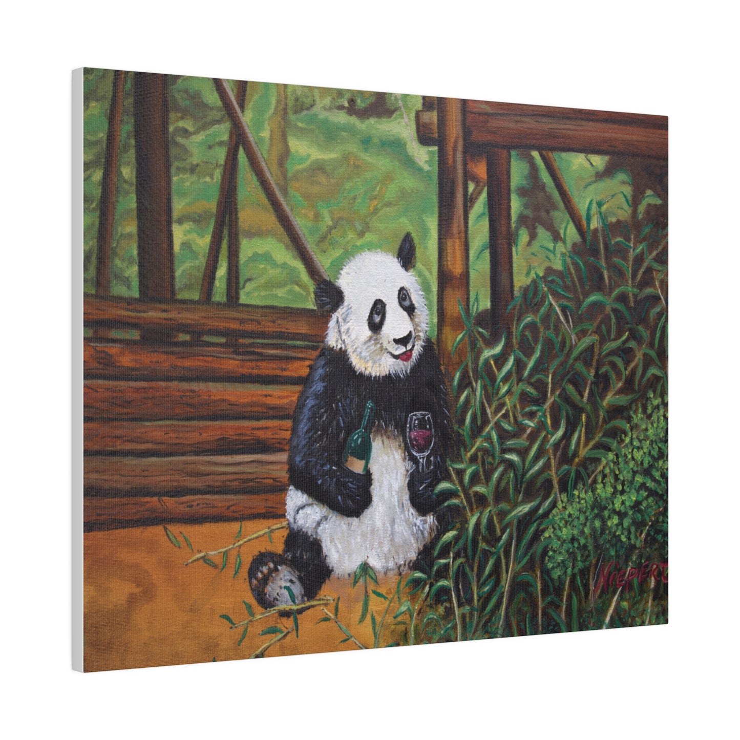 "Wine Panda" Matte Canvas, Stretched, 0.75"