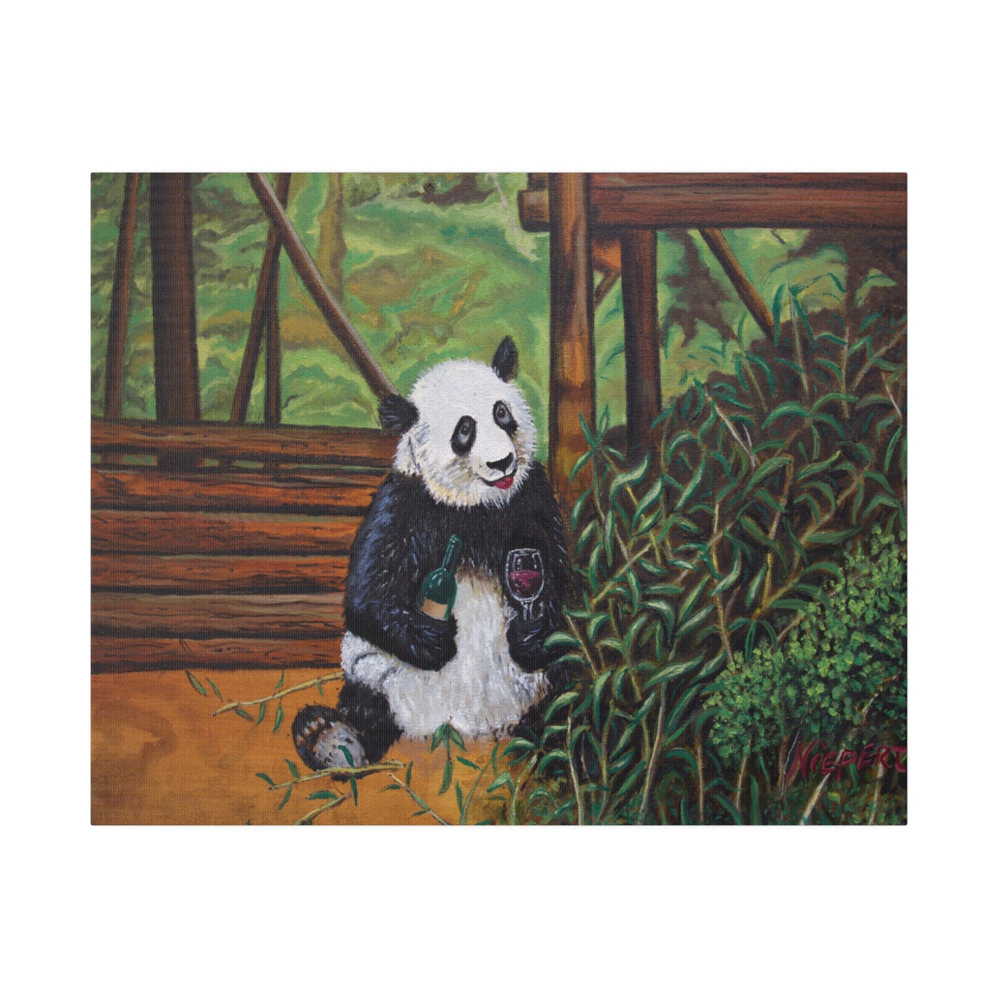 "Wine Panda" Matte Canvas, Stretched, 0.75"