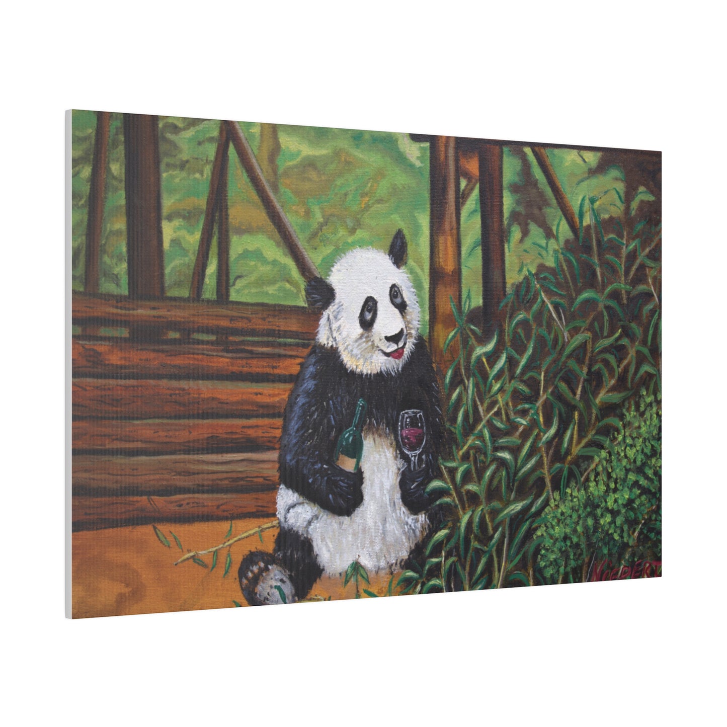 "Wine Panda" Matte Canvas, Stretched, 0.75"