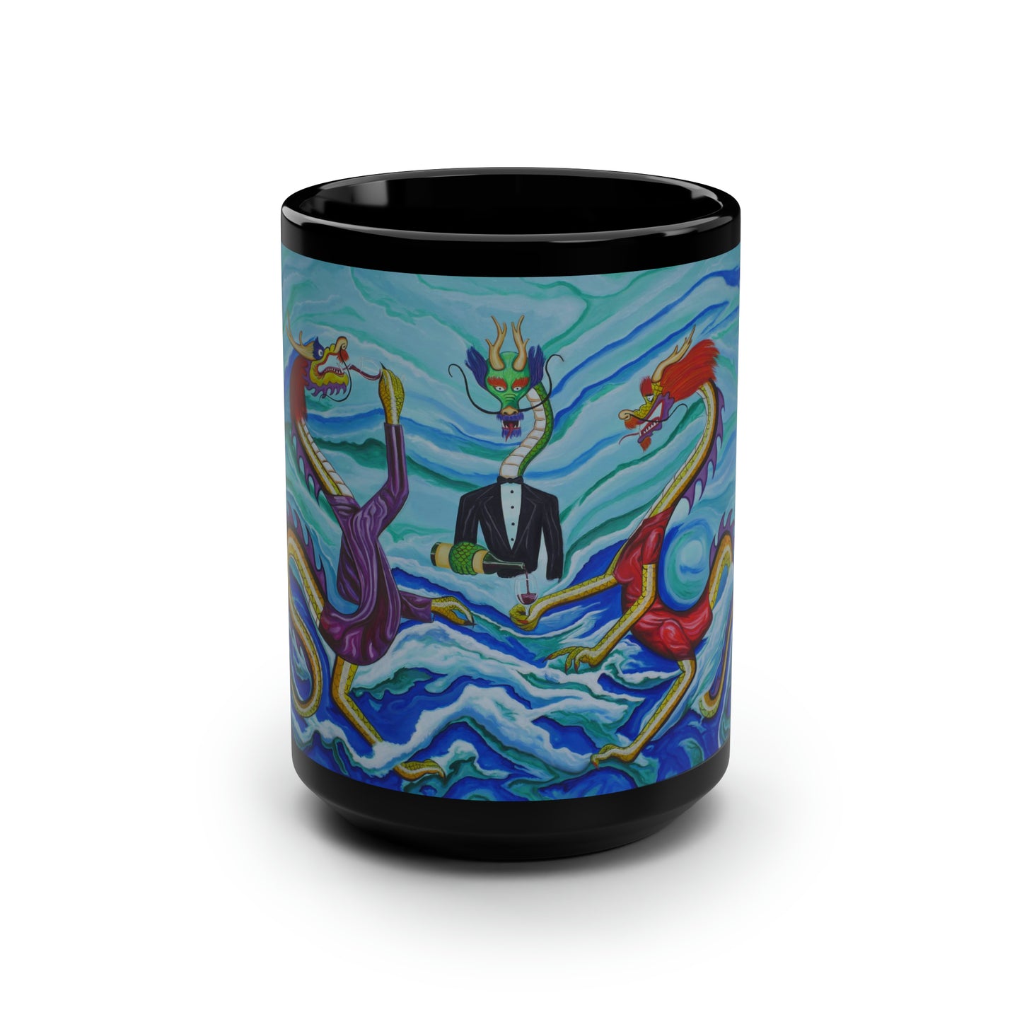 "Wine Dragons" Black Mug, 15oz