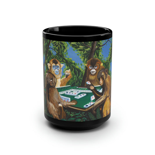 "Mahjong Monkeys" Black Mug, 15oz