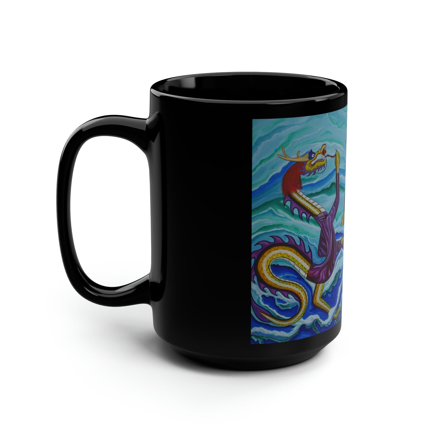 "Wine Dragons" Black Mug, 15oz