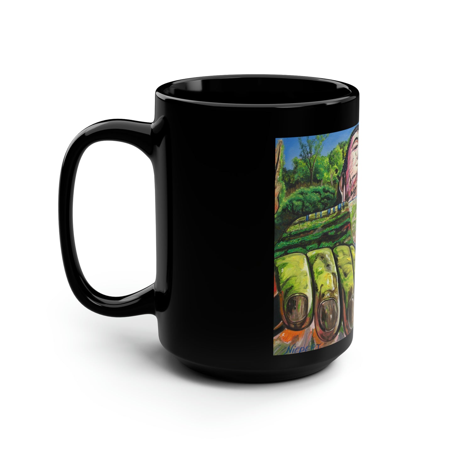 "Leshan Buddha" Black Mug, 15oz