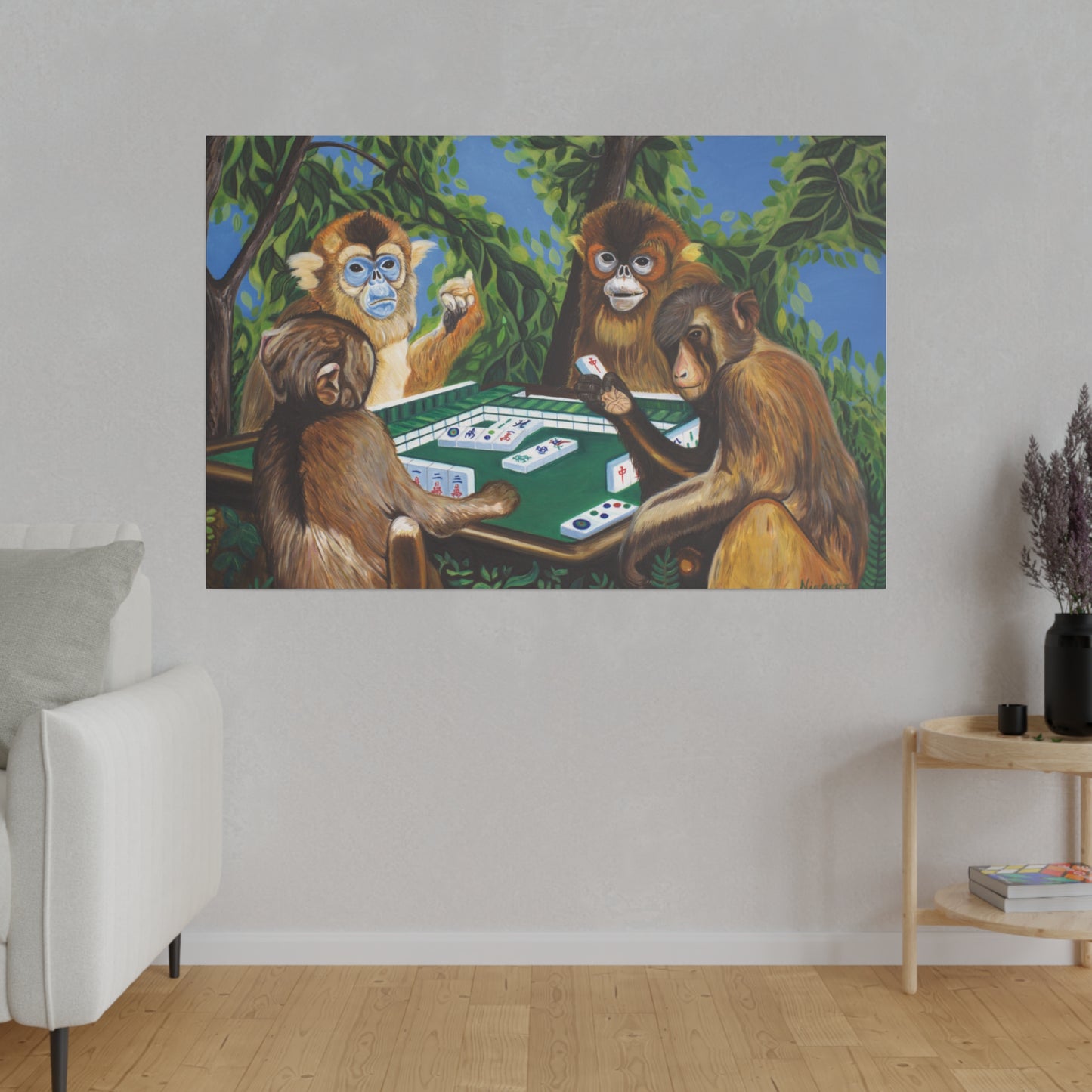 "Mahjong Monkeys" Matte Canvas, Stretched, 0.75"