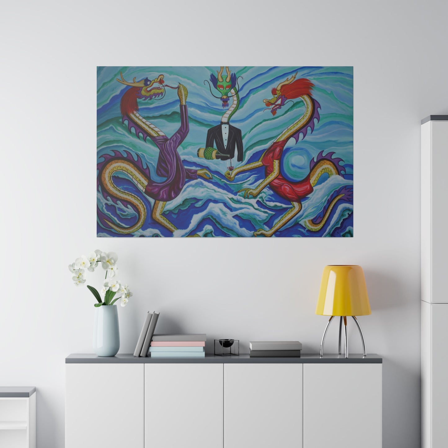 "Wine Dragons" Matte Canvas, Stretched, 0.75"