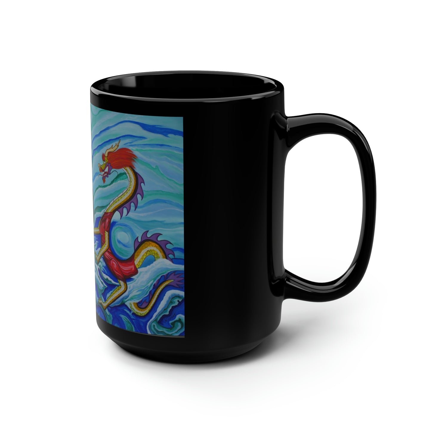 "Wine Dragons" Black Mug, 15oz