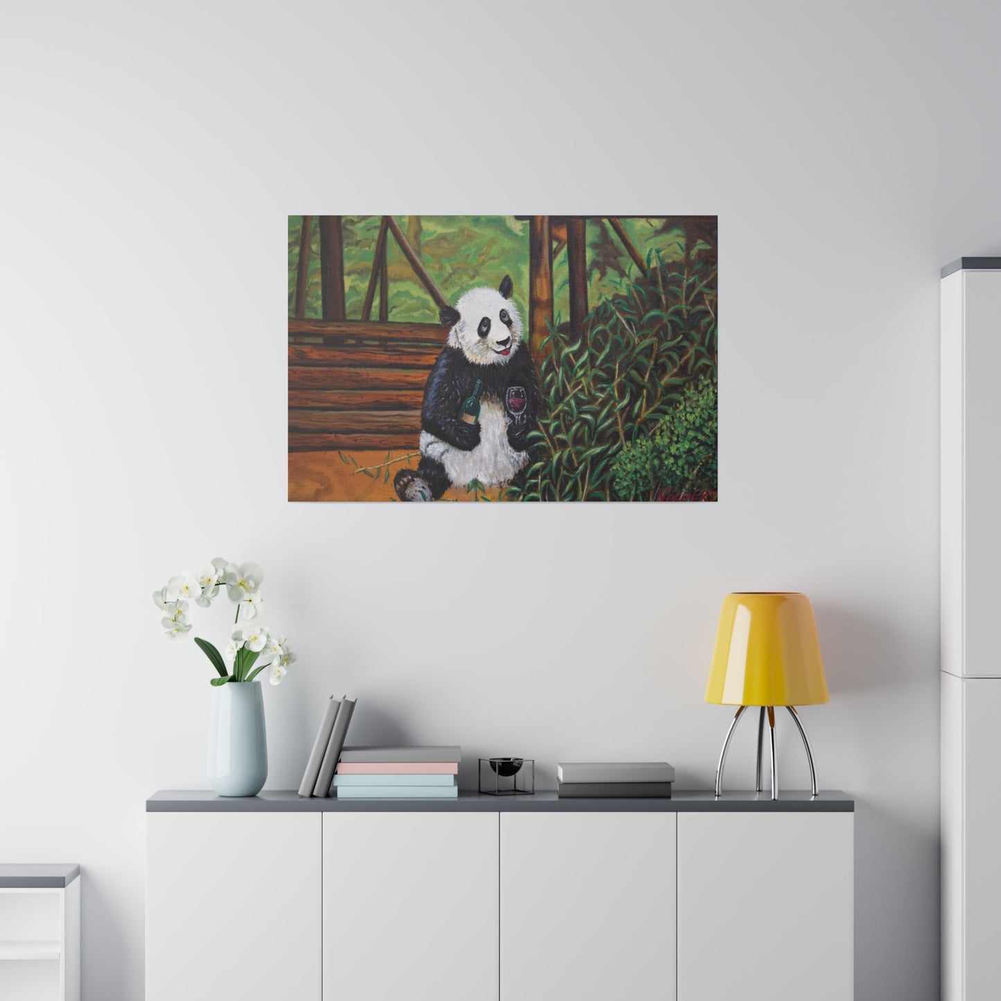 "Wine Panda" Matte Canvas, Stretched, 0.75"